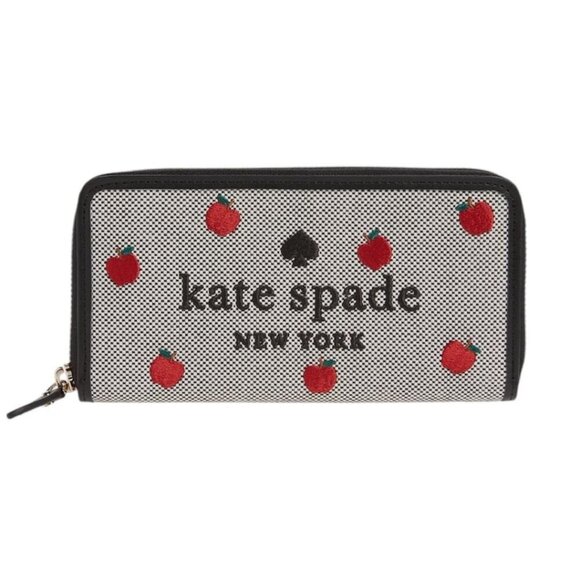 Kate Spade Womens Black Red Apple Embroidered Large Continental Wallet NEW - Picture 1 of 12